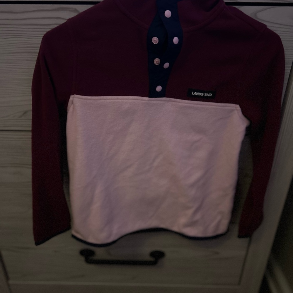 Lands' End Kids' Burgundy and White Fleece Pullover never worn